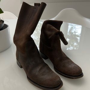Distressed brown hard suede Prada boot